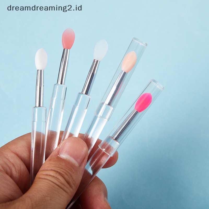 (drea) 2pcs Lip Gloss Aplikator Kuas Bibir Silikon Dengan Tutup Debu Brush Makeup //