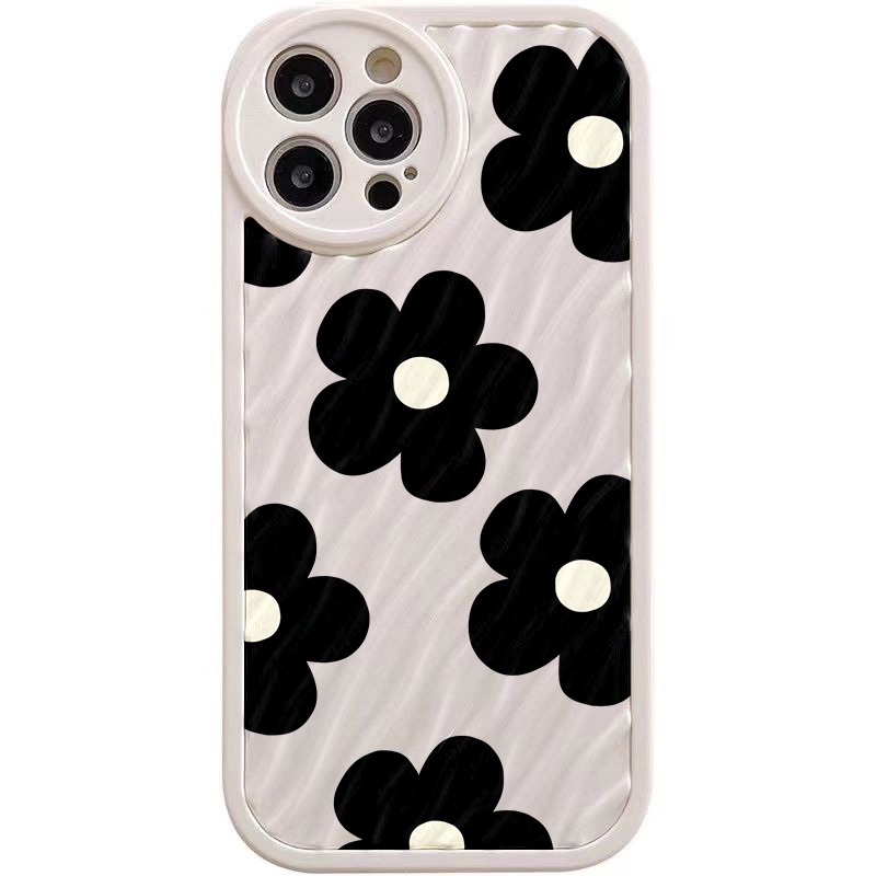 IPHONE Casing Ponsel Riak Air Bunga Hitam Kompatibel Untuk Iphone11 13 12 14 Pro Max14 Plus XR X XS MAX 7Plus 8Plus 7 8 SE 2020 2022 Shockproof Cover