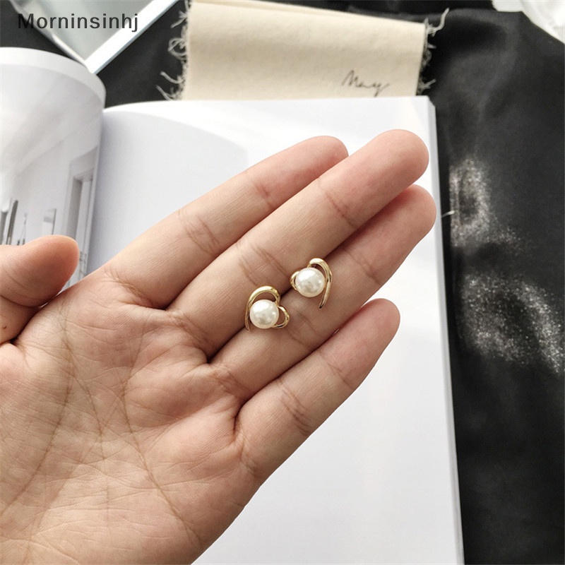 Mornin Anting Mutiara Imitasi Untuk Wanita Warna Emas Hati Stud Earrings Hadiah Natal Desain Tidak Teratur Anting Biasa id