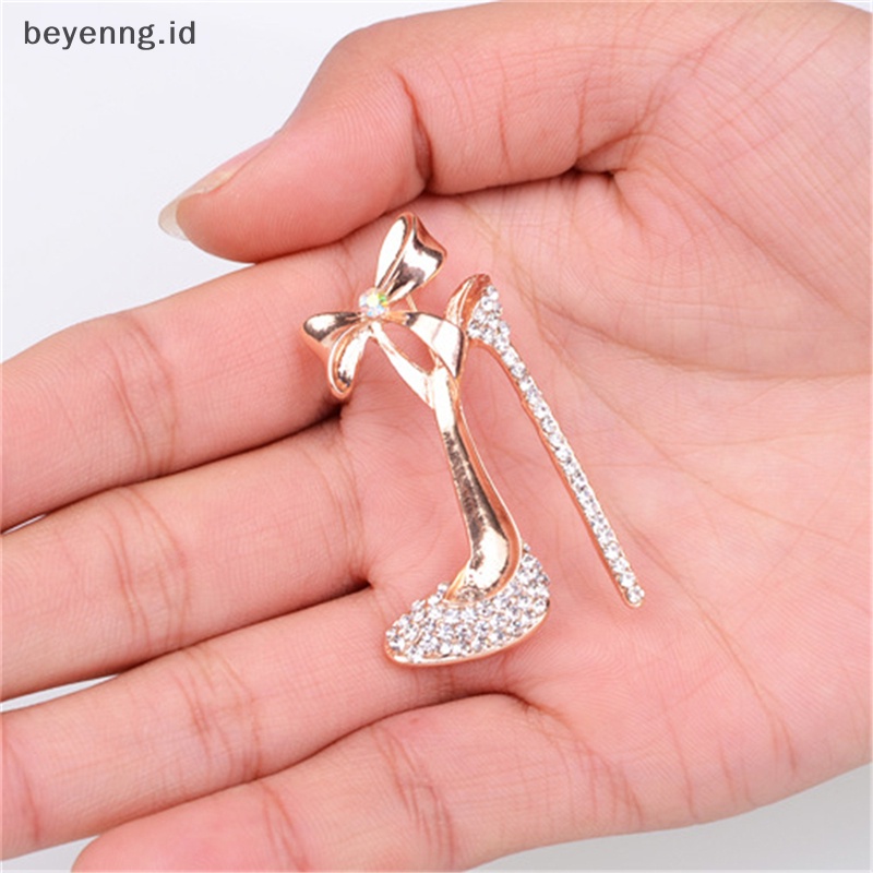 Beyen Pin Bros Sepatu Hak Tinggi Berlapis Emas Mempesona Kristal Berlian Imitasi Perhiasan Hot ID