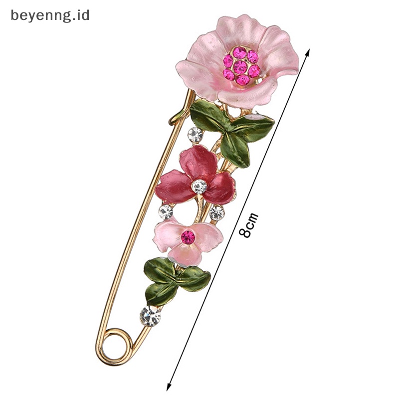 Beyen Pin Berlian Imitasi Elegan Bunga Enamel Bros Wanita Sederhana Kerah Pin Aksesoris ID