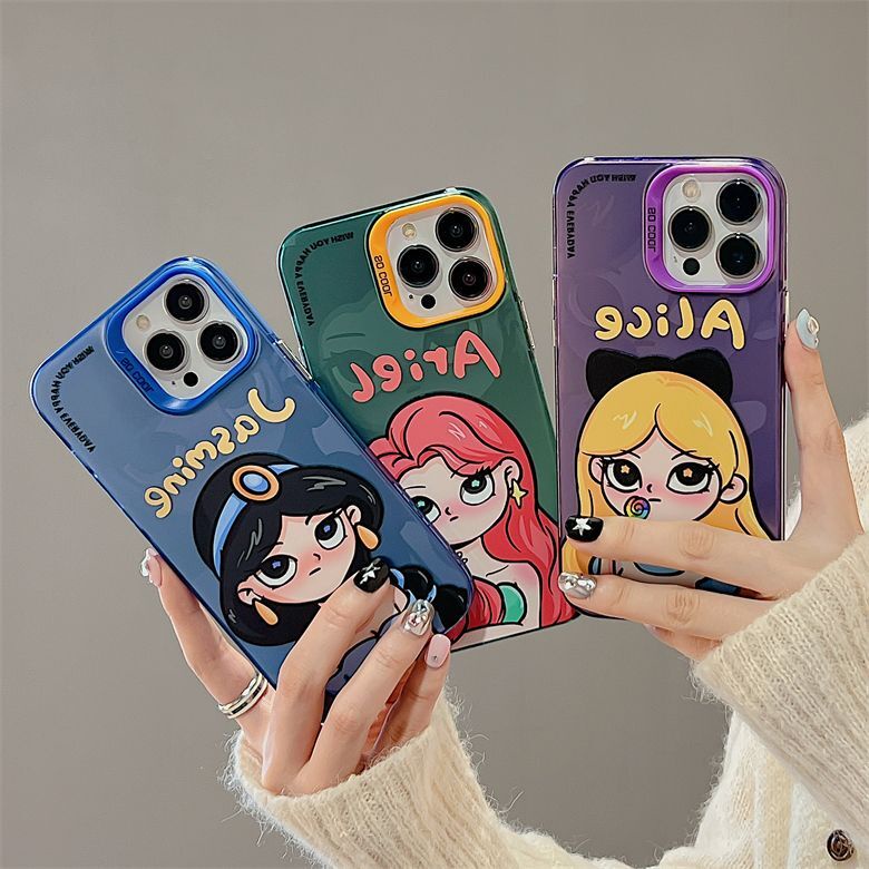 IPHONE Casing Ponsel Desain Kartun Jasmine Princess Alice Perak Warna-Warni Lapis Ganda Kompatibel Dengan Iphone12 13 14 11 Pro Max Hhwsw