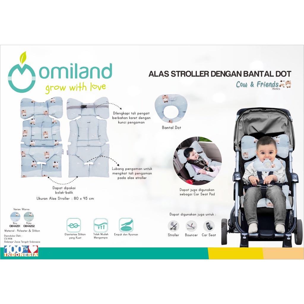 Omiland Alas Stroller / Bouncer / Car Seat + Bantal Dot Bahan Lembut Motif Cow &amp; Friends Series - OB 44251 44252