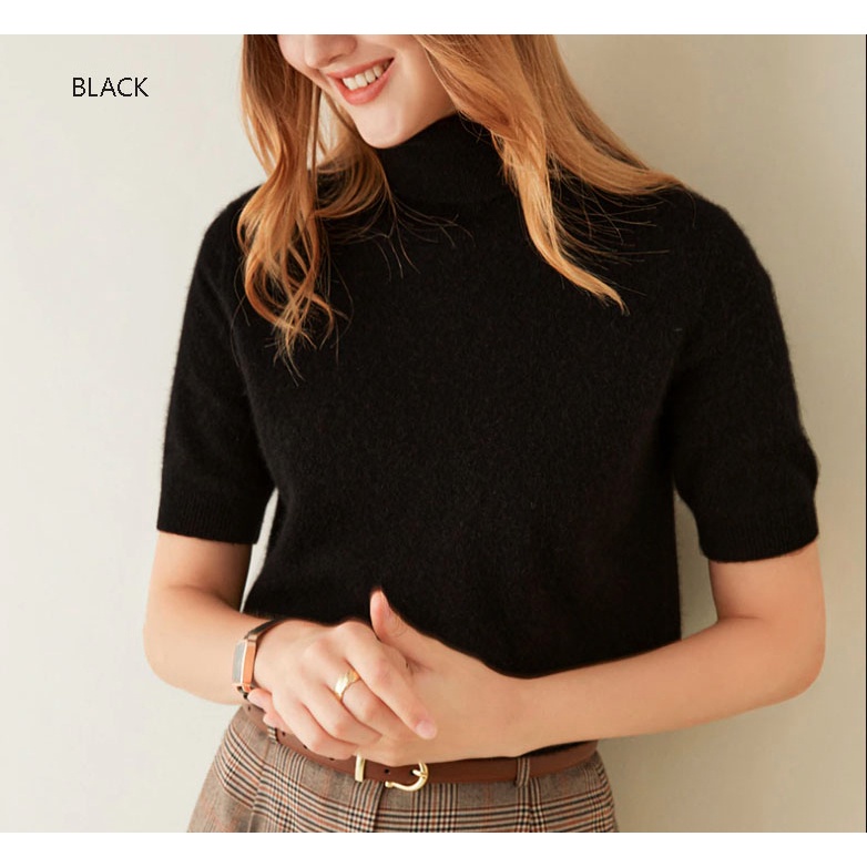 (B122) Short sleeve turtleneck blouse knit Rajut