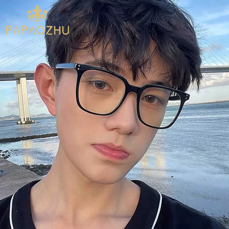 Papaozhu Trendy Unisex Besar Persegi Frame Kacamata Untuk Pria Wanita Chic Kacamata Lensa Bening Spectacles Street Fashion Eyewear OOTD Ornaments