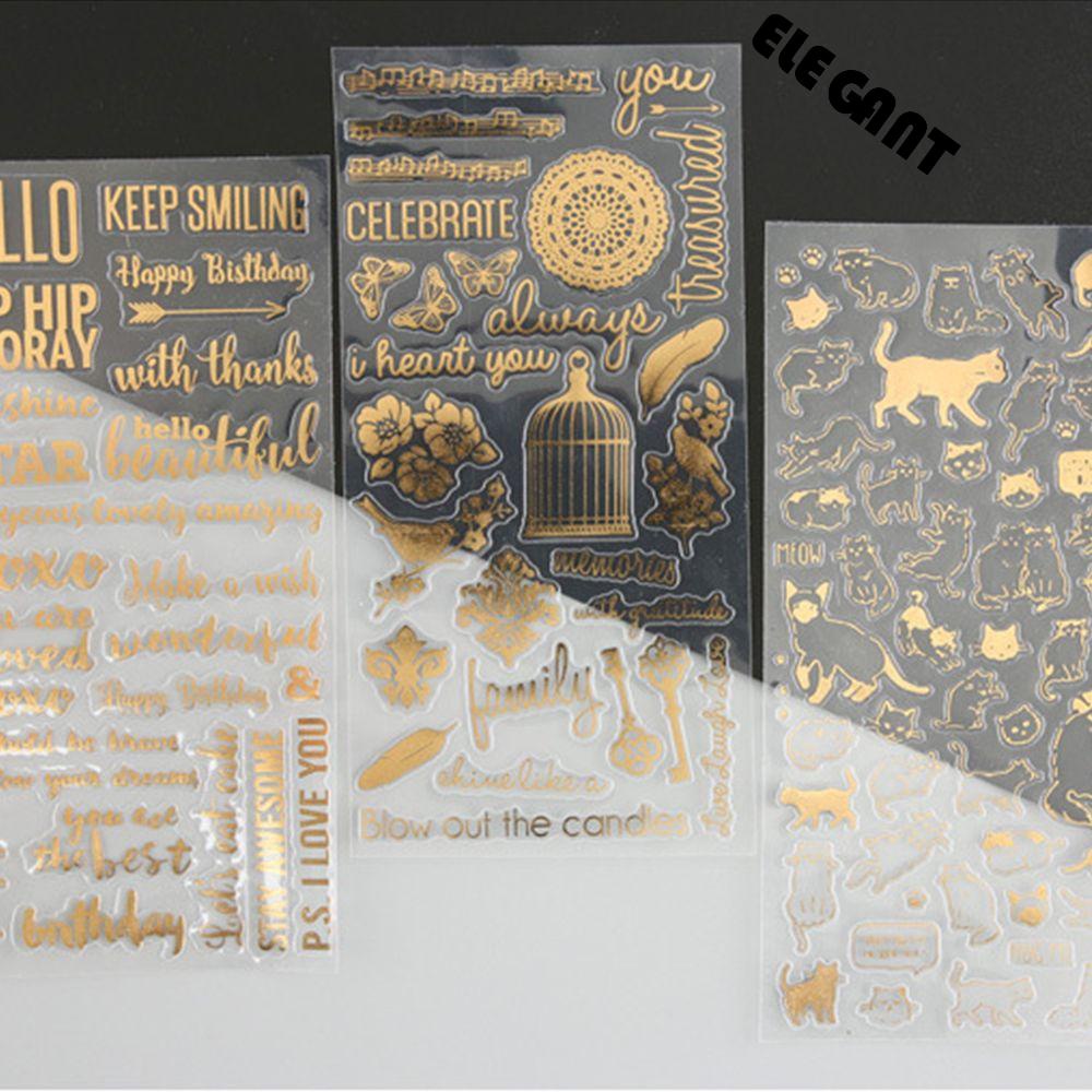 【 ELEGANT 】 Bronzing Gold Stiker Lem Punggung Self Adhesive Scrapbooking Hand Rekening Harian Dekoratif Alat Tulis Sticker