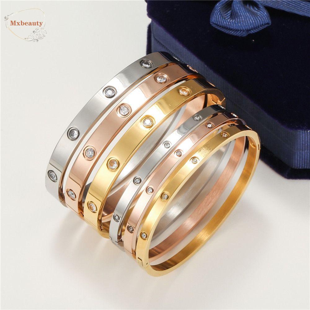 MXBEAUTY Cuff Bangles Kepribadian Temperamen Wanita Hadiah Pasangan Gelang Baja Titanium Dekorasi Wanita Bracelets