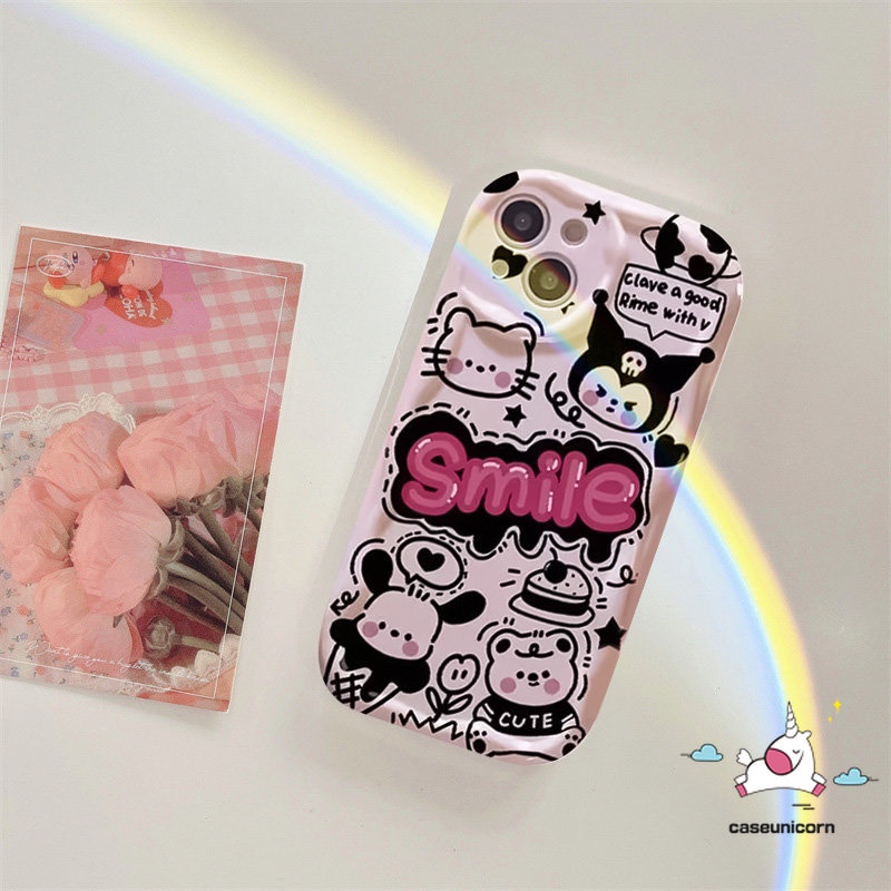 Untuk Realme C53 C35 C55 C33 C31 C11 9i 5s 6i 5i 7i 5c25 C30 C15 C25s C21Y C25Y C17 C21 C20 C3 C12 C2 C1 3D Wavy Curved Edge Kartun Kulomi Lucu Hello Kitty Doodle Huruf Soft Case