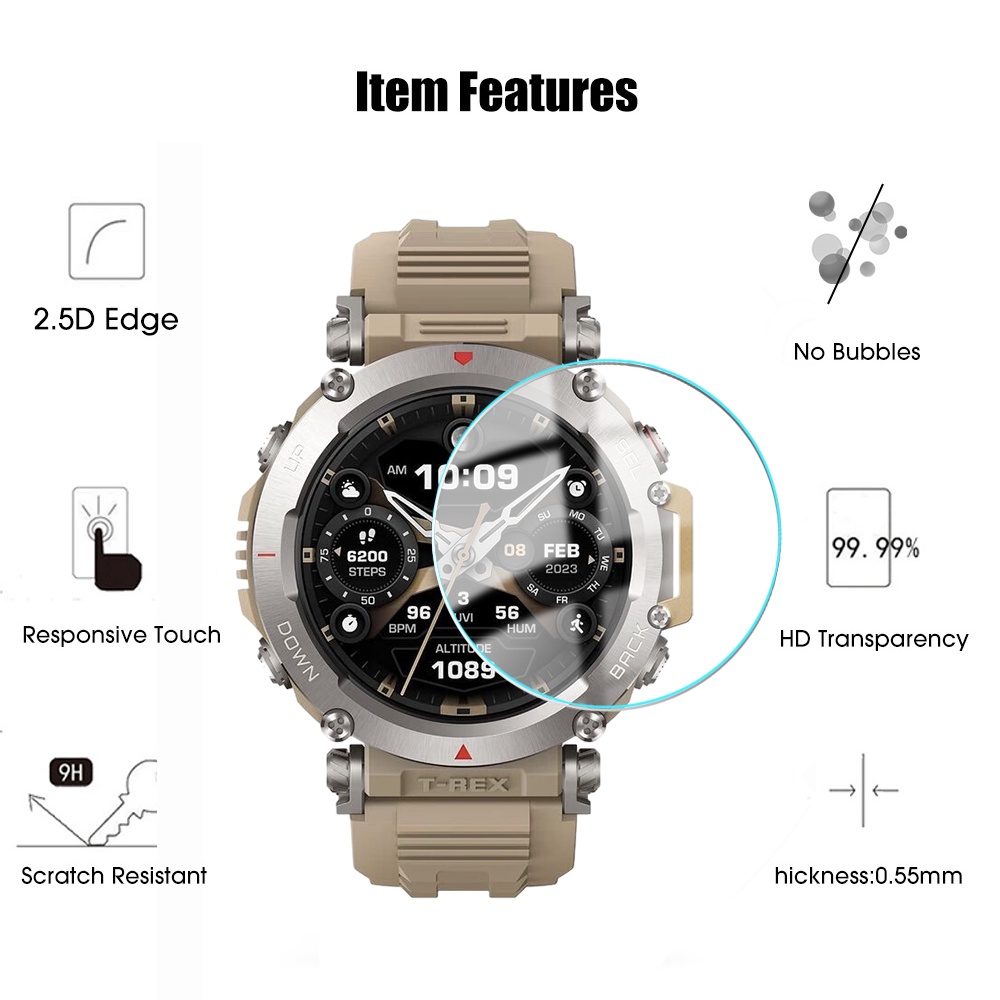 1pc Tempered Glass Film untuk Amazfit GT-Rex Ultra / 9H Film pelindung kekerasan bening / pelindung layar jam Ultra tipis / aksesoris Smartwatch