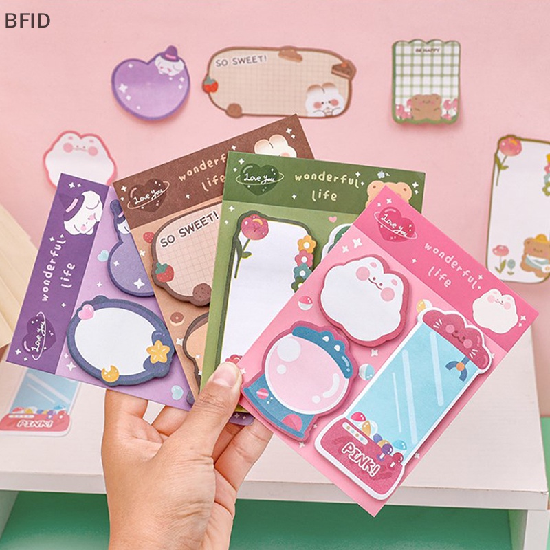 [BFID] Kawaii Kartun Strawberry Rabbit Bear Sticky Notes Memo Pad Lucu Pesan N Waktu Lengket Alat Tulis Kantor Pasokan Jurnal Planner [ID]