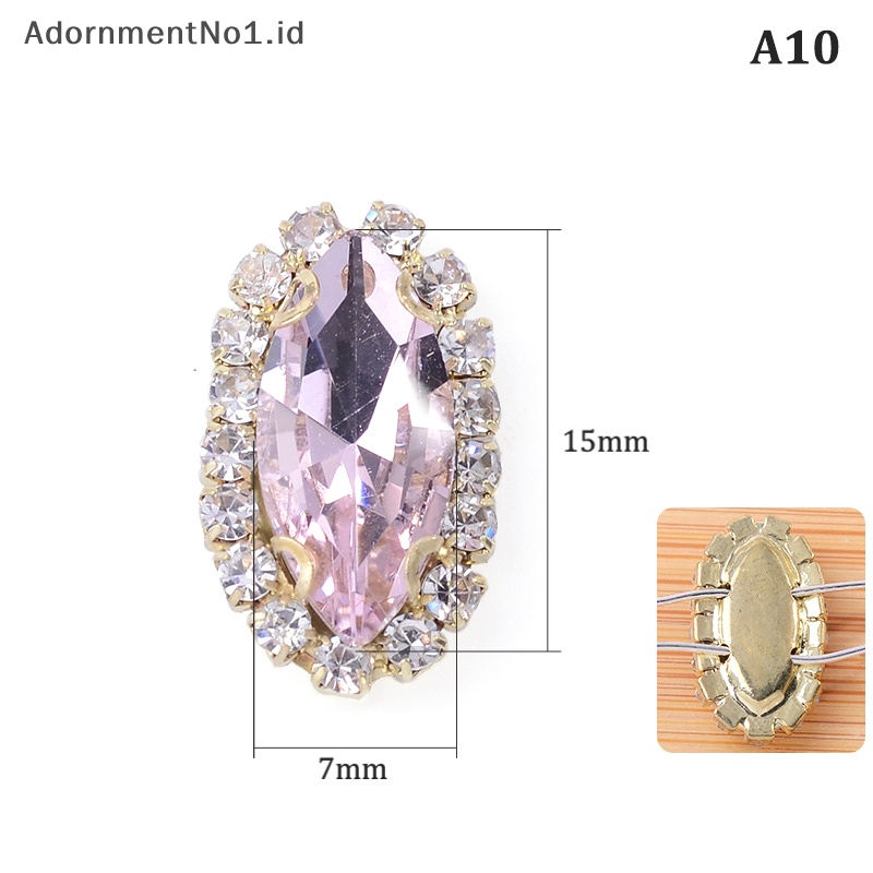 [AdornmentNo1] 7x15mm kaca jahit pada berlian imitasi dengan batu kristal Flatback bawah emas untuk aksesoris pakaian DIY