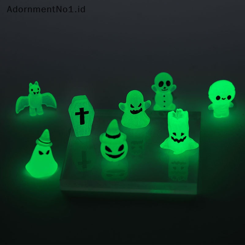 [AdornmentNo1] Ornamen hantu Mini bercahaya Halloween dekorasi peti labu kelelawar Glowing dekorasi rumah hiasan miniatur mikro