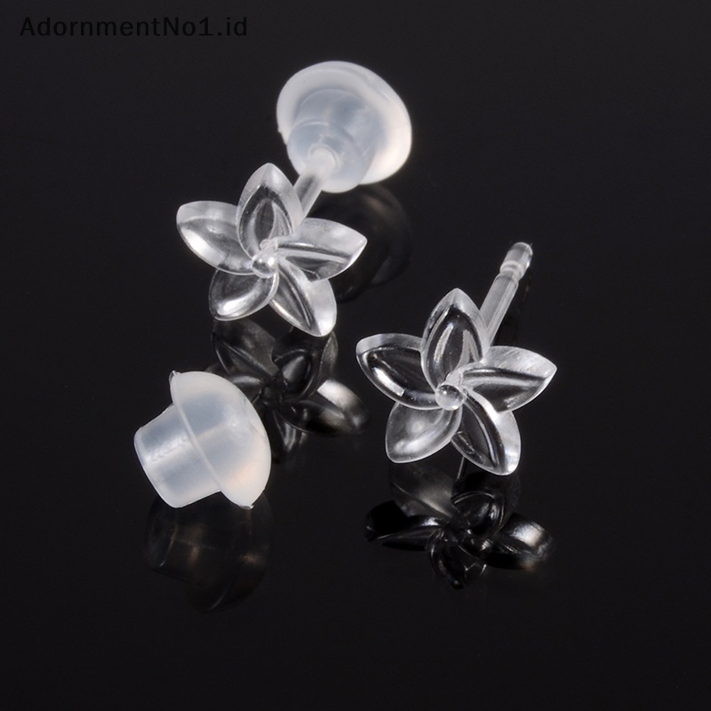 [AdornmentNo1] 5pasang kuku tulang telinga transparan Invisible akrilik bintang hati bunga anting Cartilage Earring Spiral Stud Earring