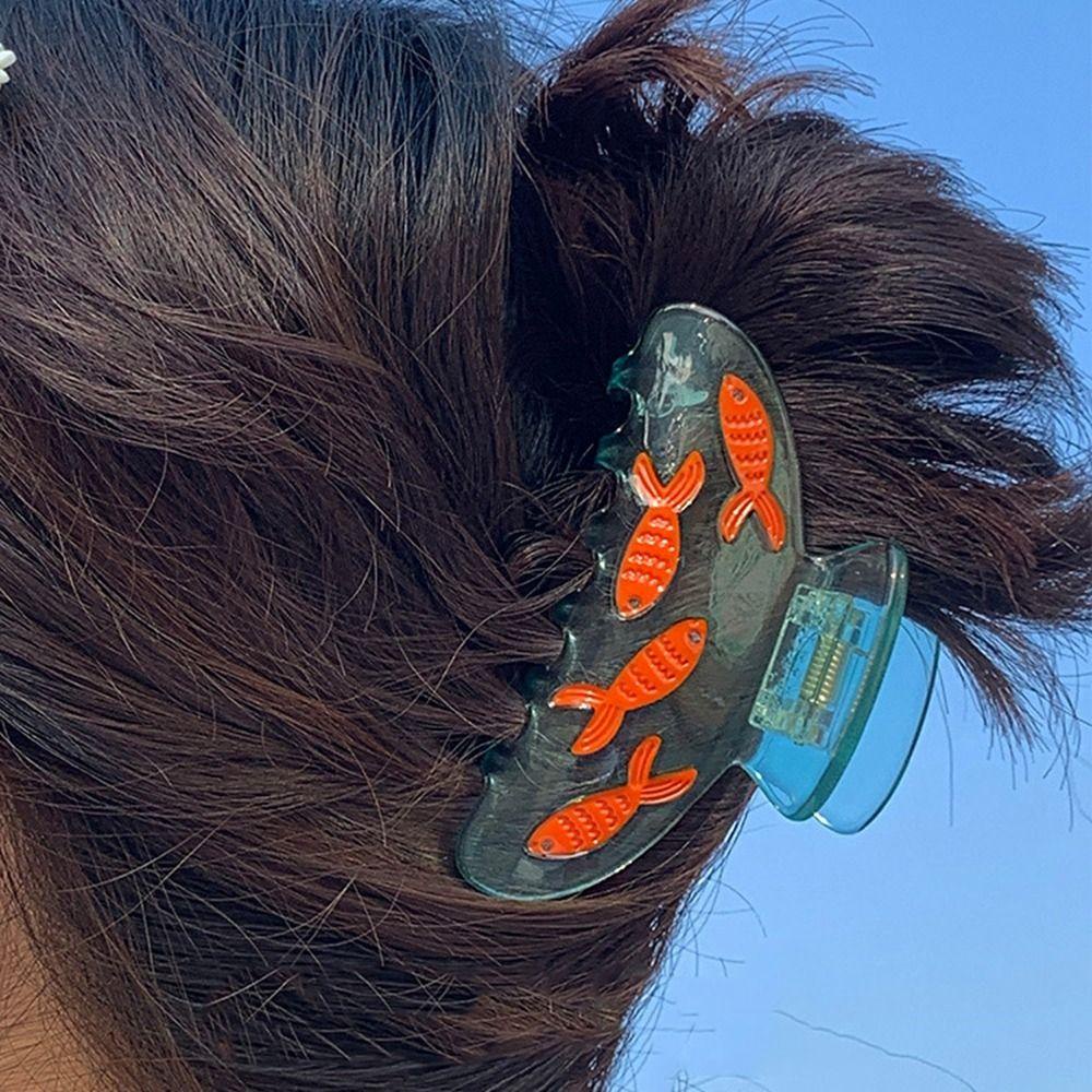 AUGUSTINA Klip Rambut Wanita, Ponytail Holder Hair Claw, Fashion Ikan Mas Toples Jepit Klip Hiu Asetat Asam Asetat Untuk Aksesoris Rambut Perempuan