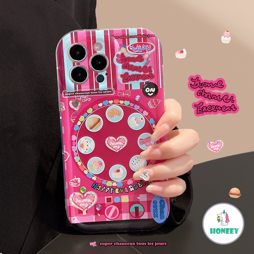 Cartoon Dessert Bow Turntable Games Art Girls Retro Phone Case for IPhone 14 13 12 11 Pro Max 14 Plus Case Cute Sweet Soft Cover