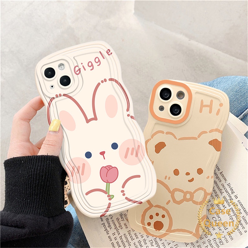 Case Tepi Bergelombang Motif Beruang Kelinci Kartun Lucu Untuk Realme C53 C55 C30 C25 C33 C25Y C12 C15 C25s C35 C20 C21Y C11 C3 C20A 5i 5S 6i 5 9i 20 30A Lembut Pasangan Cover