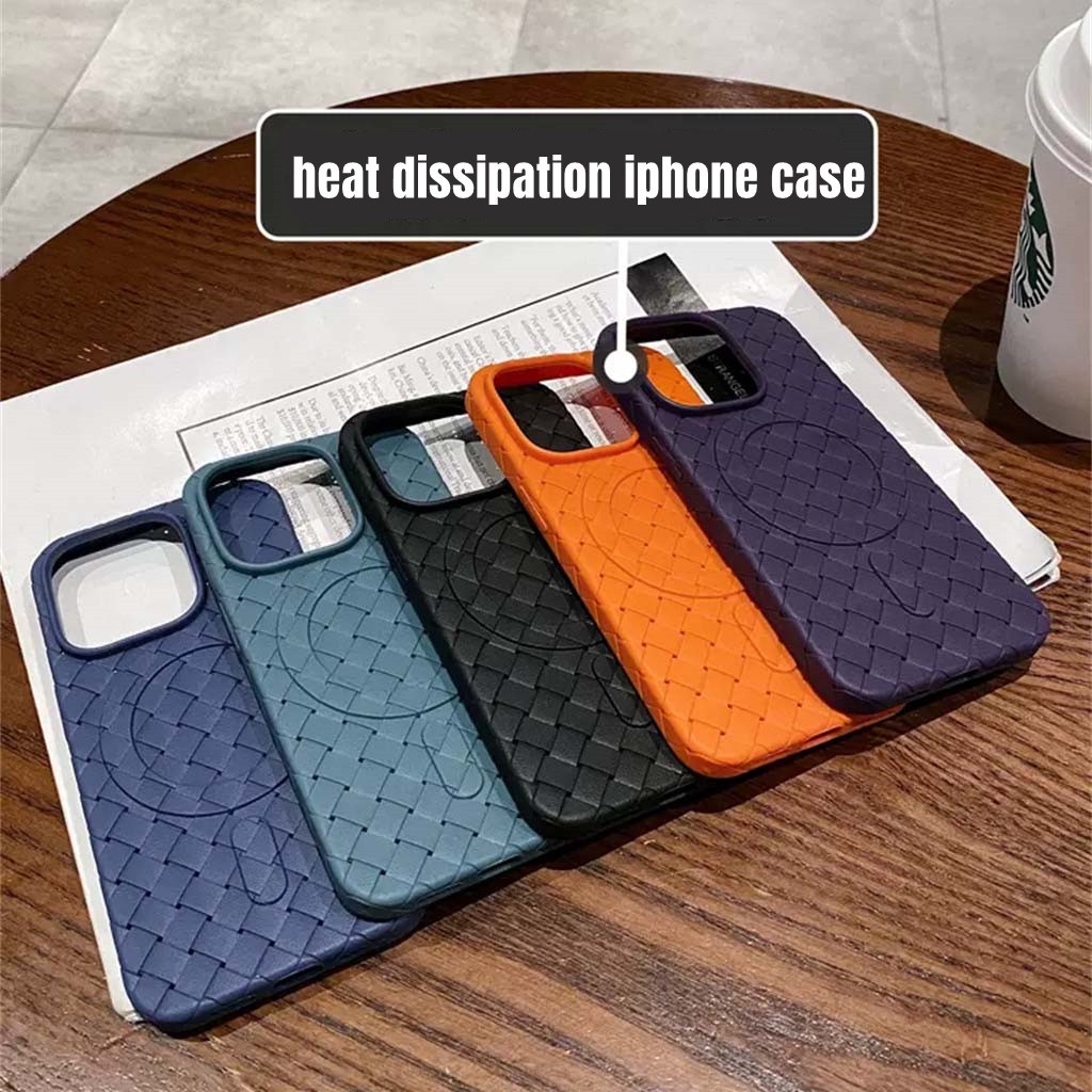 Casing Magnet Mewah iPhone 14 Pro Max case iPhone 13 Pro Max Penghilang Panas Dan Perlindungan shockproof Anyaman Kulit soft case