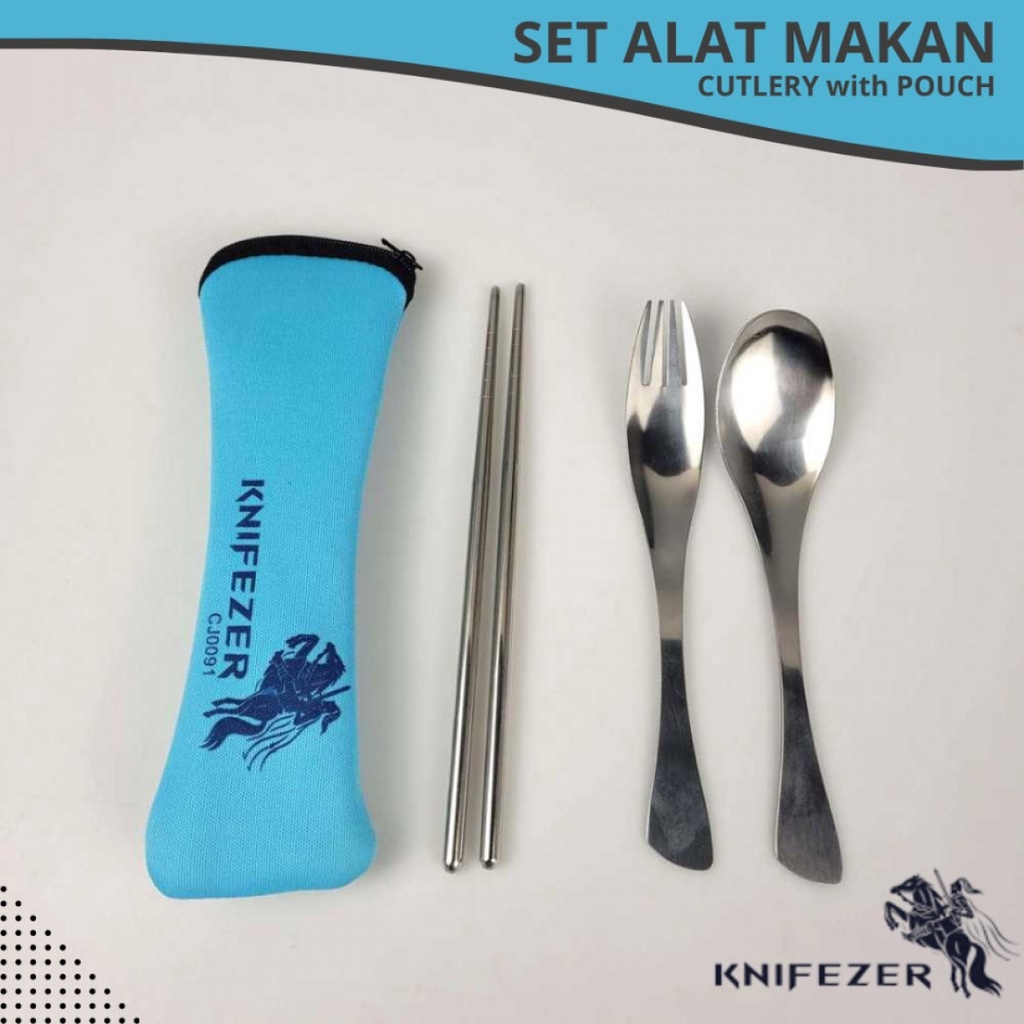 KNIFEZER Set Alat Makan Sendok Garpu Sumpit Cutlery with Pouch