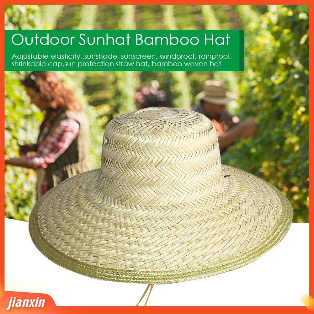 (In Stock) Pria Wanita Menenun Bambu Musim Panas Outdoor Perlindungan Matahari Pinggiran Lebar Topi Jerami Topi