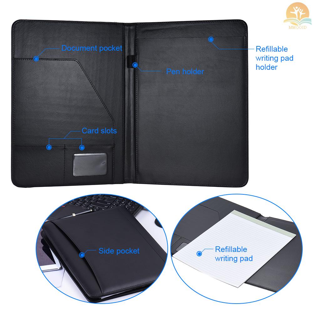 In Stock Multifungsi Bisnis Portfolio Padfolio Folder Dokumen Case Organizer A4 Kulit PU Dengan Holder Kartu Nama Memo Note Pad