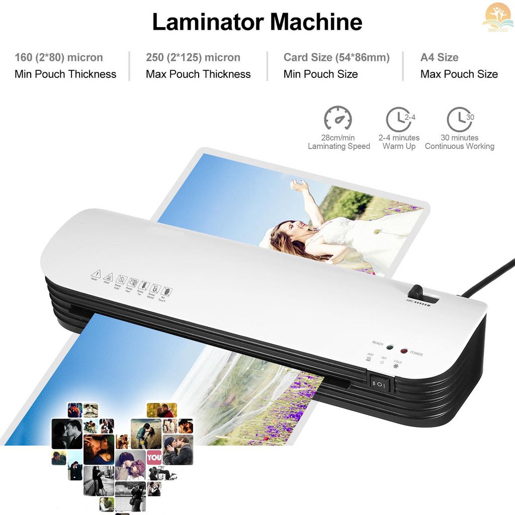 In Stock SL299 Set Mesin Laminator Ukuran A4 Laminasi Panas Dan Dingin 2sistem Rol Dengan 20kantung Laminating Pemotong Kertas Corner Rounder Tombol ABS Untuk Rumah Kantor Sekolah Suppli