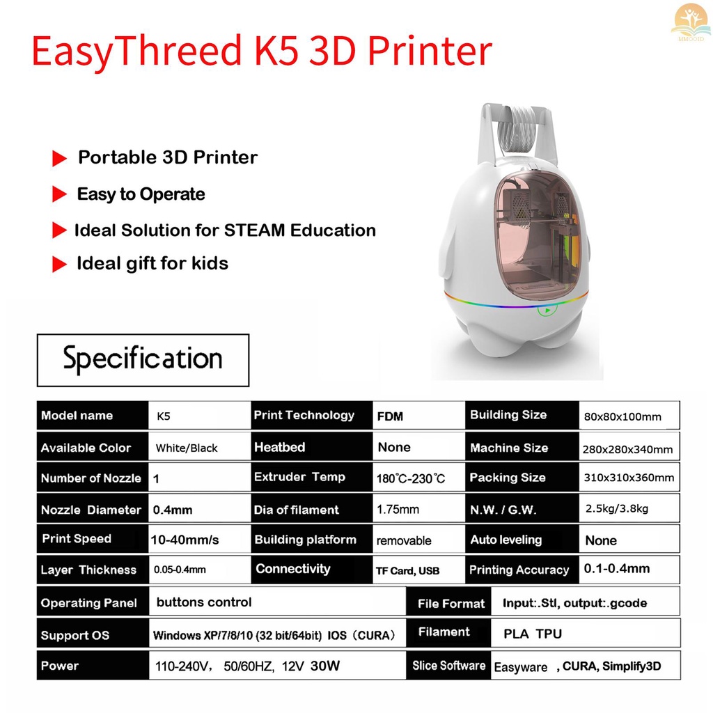 In Stock EasyThreed 3D Printer Untuk Anak-Anak Mini Desktop 3D Printer Full Rakitan 80x80x100mm Cetak Ukuran No Heated Bed Mute Printing Dengan Kartu TF PLA Sample Filament Untuk Pemula Hou