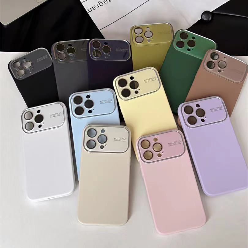 IPHONE Penutup Lensa Kaca Jendela Besar Pelindung Casing Lembut Cocok Untuk Iphone14 13 12 Pro Max Casing Ponsel Silikon Cair Warna Solid Dengan Logo