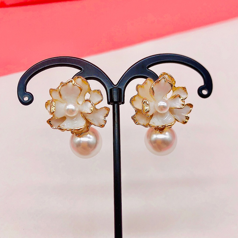 Temperamen Retro Unik Bunga Peony Mutiara Elegan Anting Fashion Sederhana