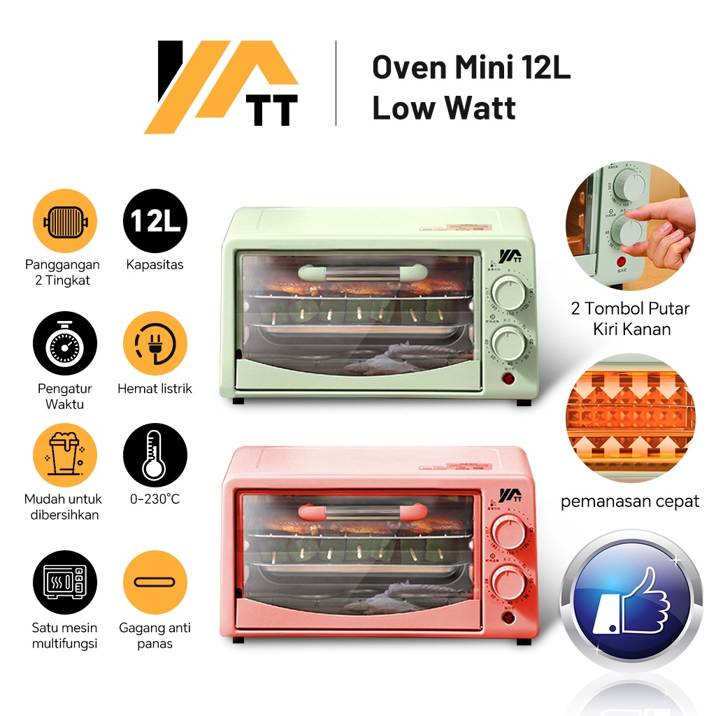 YATT Oven Listrik Panggangan Elektrik Mini Low Watt  12L Multifungsi Microwave Kompor Listrik Pengha