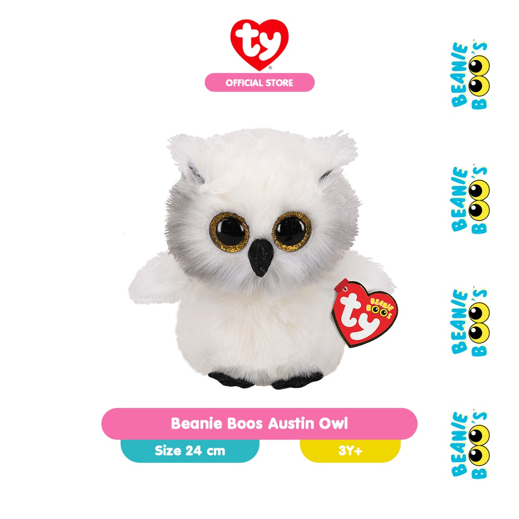 TY Beanie Boos Austin Owl White (Medium) - Boneka Burung Hantu