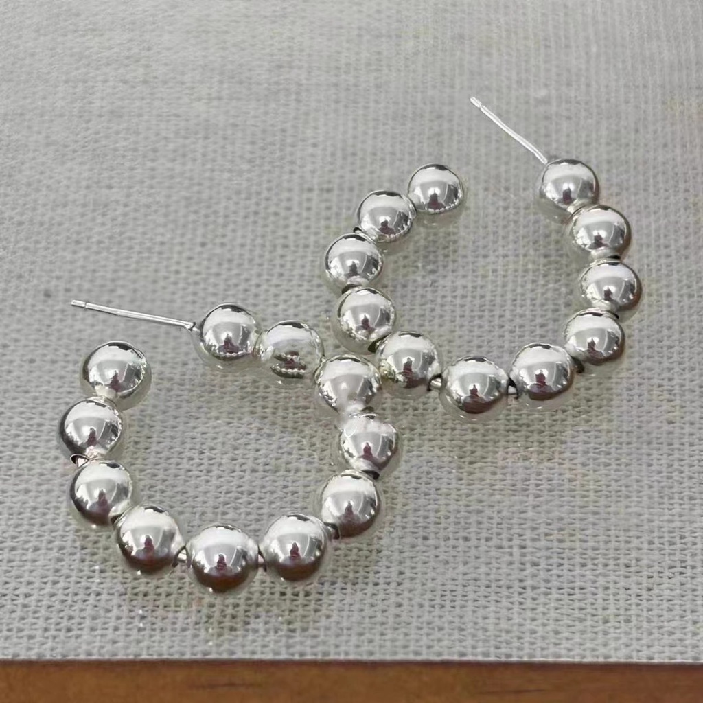 Versi Korea INS style Anting Manik Bulat Pribadi, Anting stainless steel Manik Bulat Berbentuk C Eropa Dan Amerika