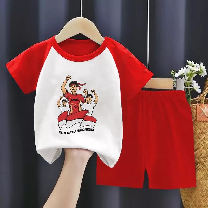 BAJU SETELAN ANAK LAKI DAN PEREMPUAN MOTIF 17 AGUSTUS TERBARU 2023 SET BAJU KAOS ANAK UNISEX 17 AGUS
