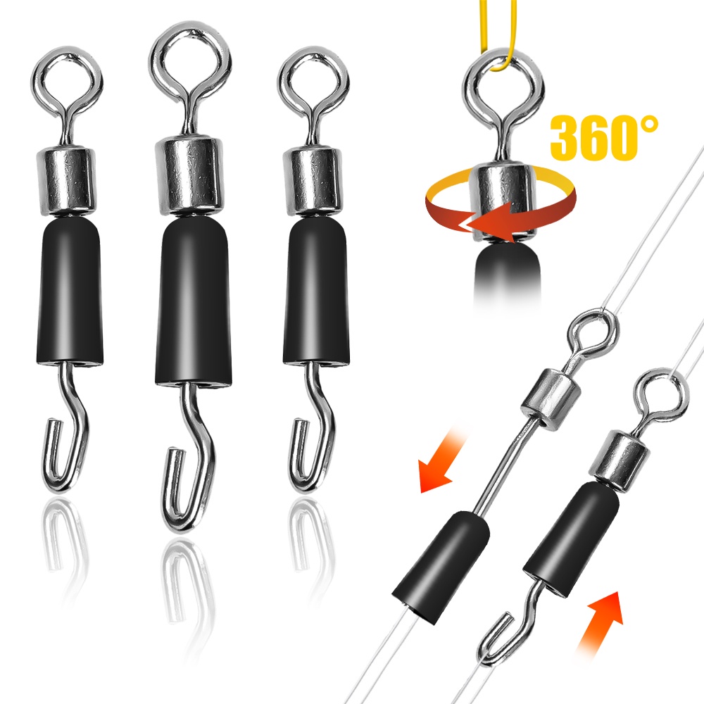 [Fitur] 10pcs Spinner Stainless Putar/Fishing Tackle/Buka Konektor Cincin Berbentuk 8/klip Sub-Kawat Pancing Silikon /360° Snap Putar/Pemancingan Ikan Gurame Quick Change Feeder