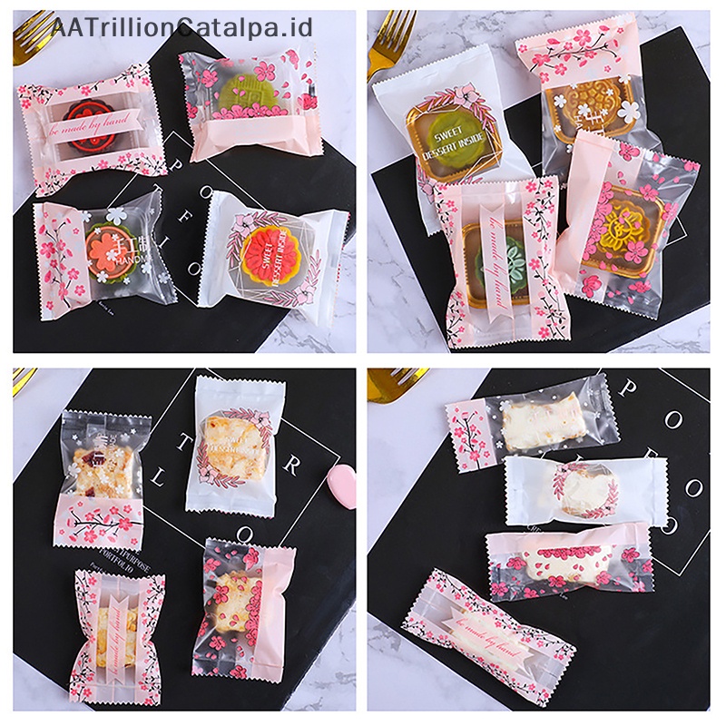 Aatrillioncatalpa 100 /200Pcs Cherry Blossom Bag Scrub Foundation Mesin Penyegel Kuning Telur Crisp Snowflake Packaging Bag DIY Cookie Bags ID