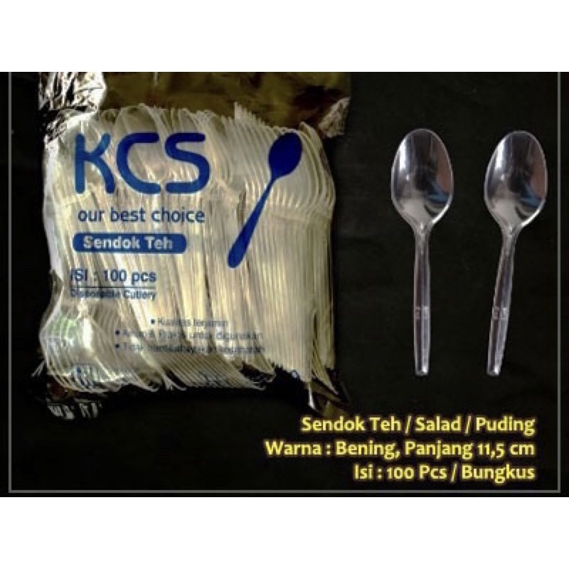 HCS - Sendok Teh Plastik KCS isi 100 / Sendok Puding Agar Jelly Besar Plastik Putih Bening / Sendok 