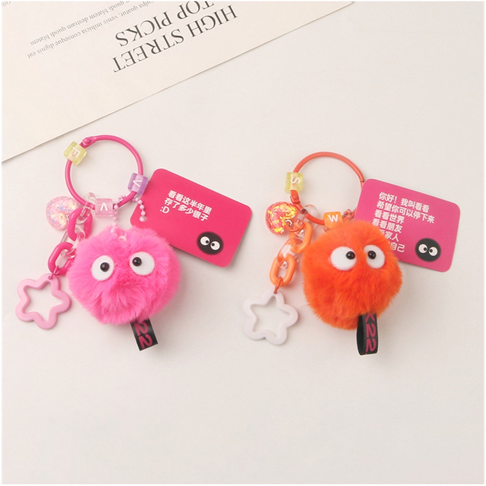 Kartun Bola Mewah Gantungan Kunci Lucu Berbulu Boneka Bintang Hati Liontin Keyrings Untuk Wanita Pompom Mobil Keyholder Earphone Case Ornamen