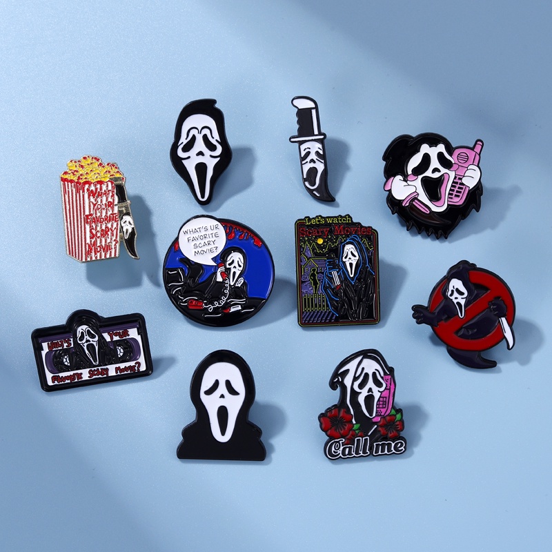 Screaming Ghost Enamel Pin Kucing Hitam Horror Wajah Mengerikan Bros Punk Skeleton Pin Kerah Lencana Halloween Perhiasan Hadiah Untuk Teman