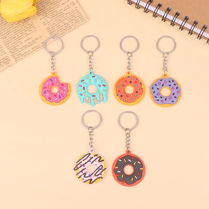 Sweet Donut PVC Gantungan Kunci Colorful Donut Makanan Keyrings Untuk Wanita Tempat Kunci Mobil Aksesoris Handbag Ornamen Hadiah Pesta