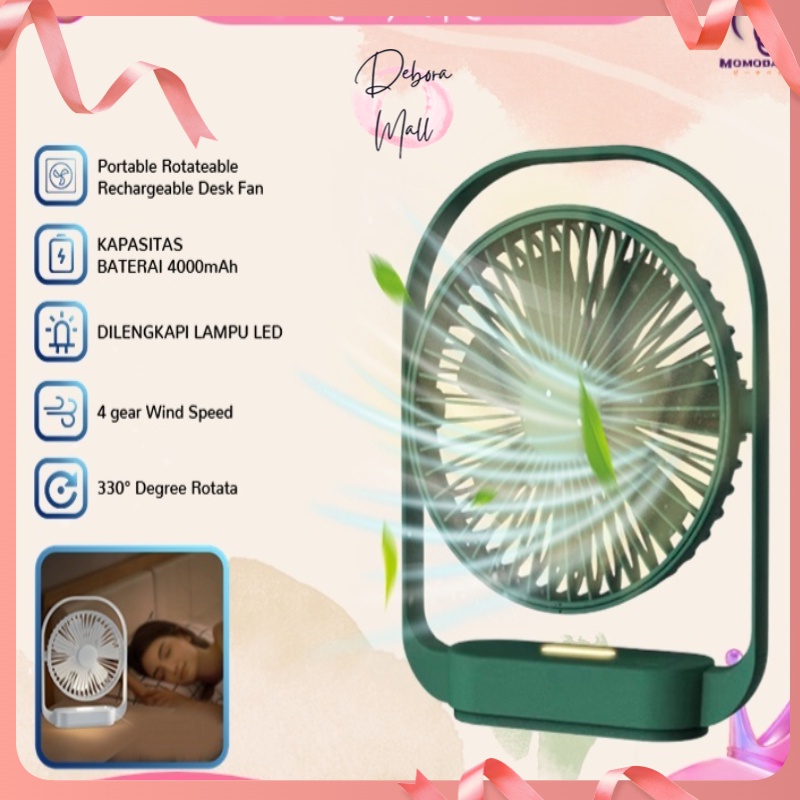 【Debora Mall】Portable Fan 4000mAh Rotateable Rechargeable Led Illuminated 4 gear Wind Speed 330° Degree Rotata/Kipas Portable  RT BF14 Baterai 4.000mAh Original Garansi Resmi