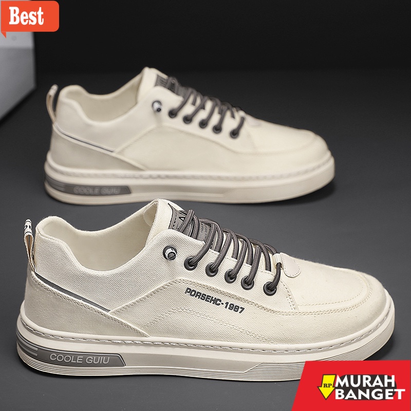 Sneakers pria terbaru- Highland Sepatu Pria Impor Putih Sepatu Casual Kanvas Slip on Pria Sneakers C