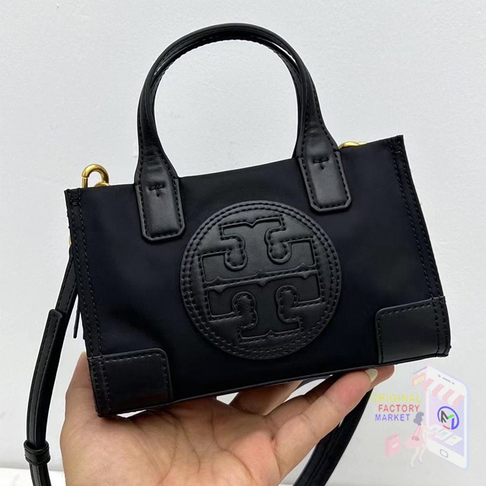TAS TORY BURCH Ella Micro Tote Bag Black Nylon Original TB Vs