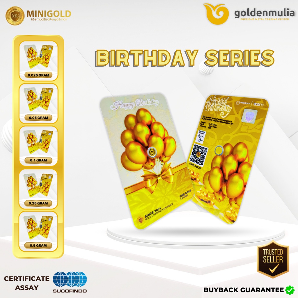 Golden Mulia MINI GOLD Gift Series Birthday 0.25 gr 0.5 gr