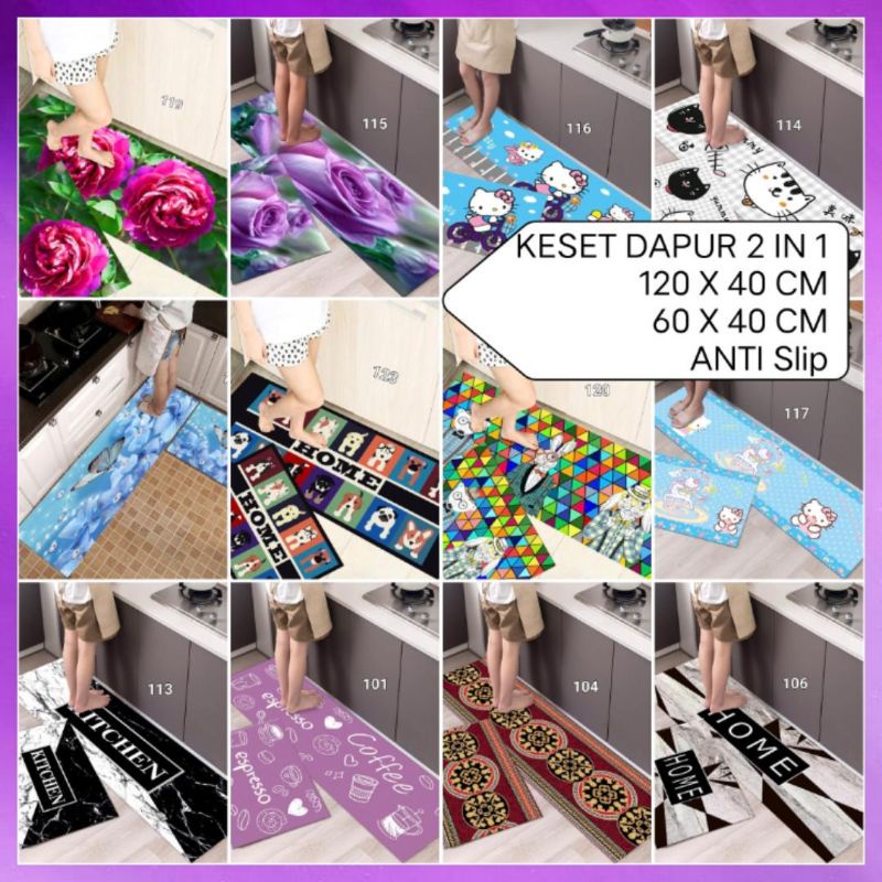 Alas Kaki Lantai Keset Dapur 2 in 1 Kitchen Floor Mat Set Karpet Alas Lantai Rumah Kamar Dapur