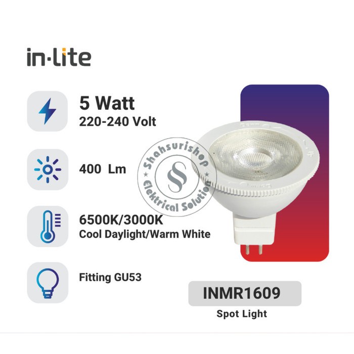 INLITE LAMPU SPOTLIGHT LED 5 WATT MR16 INMR1609 - PUTIH