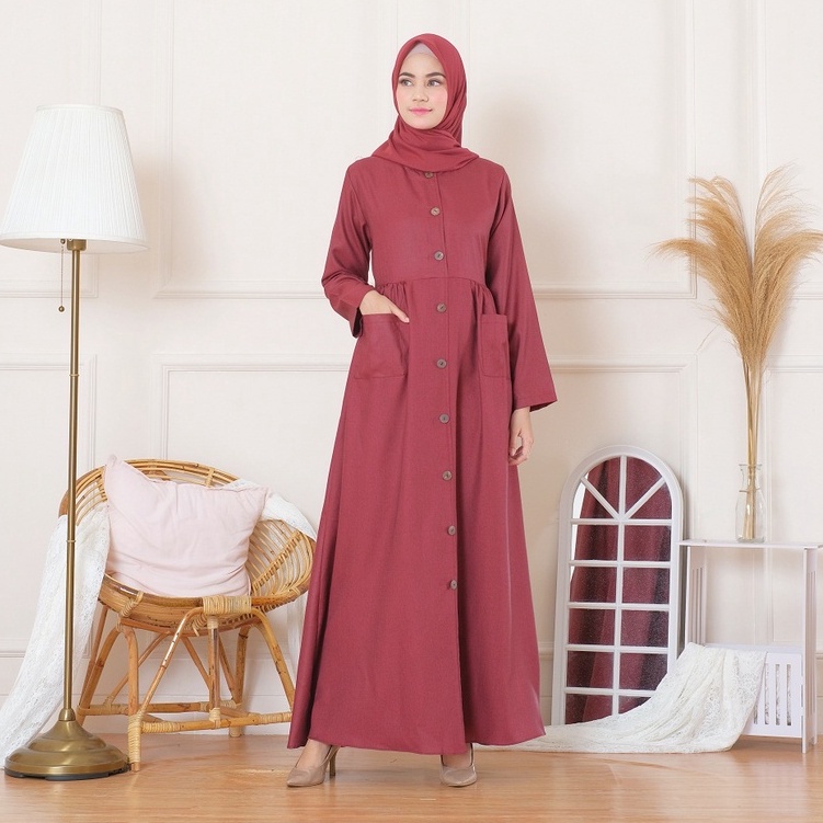 elka_looks Gamis Katun Busui Gamis Polos Madinah Button