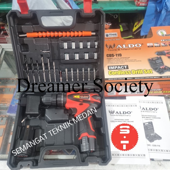 Berkualitas CDS-119 CORDLESS IMPACT DRILL BOR BATERAI BETON 10mm 12V ALDO CDS119 DXU541
