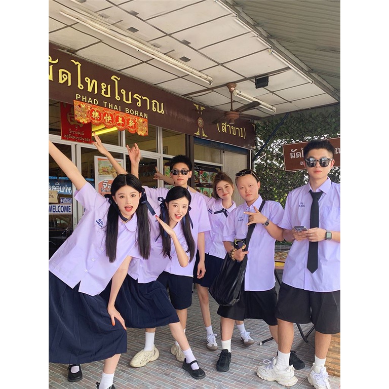 Thailand style school short sleeve shirt women jk uniform  Student graduation class uniform suit