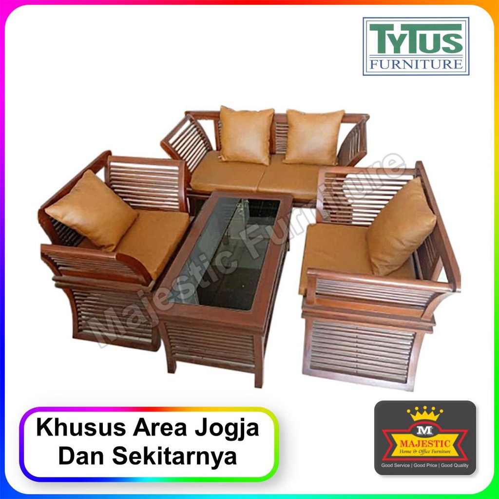 Tamu Jati Tytus Gamma Set 2.1.1 + Meja Kaca + Bantal - Jogja