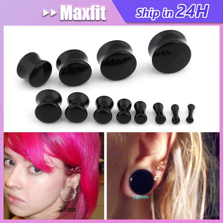 2Pcs Piercing Plug Akrilik Earring 6-30Mm Hitam Putih Piercing Earplug Ear Tunnel Plug