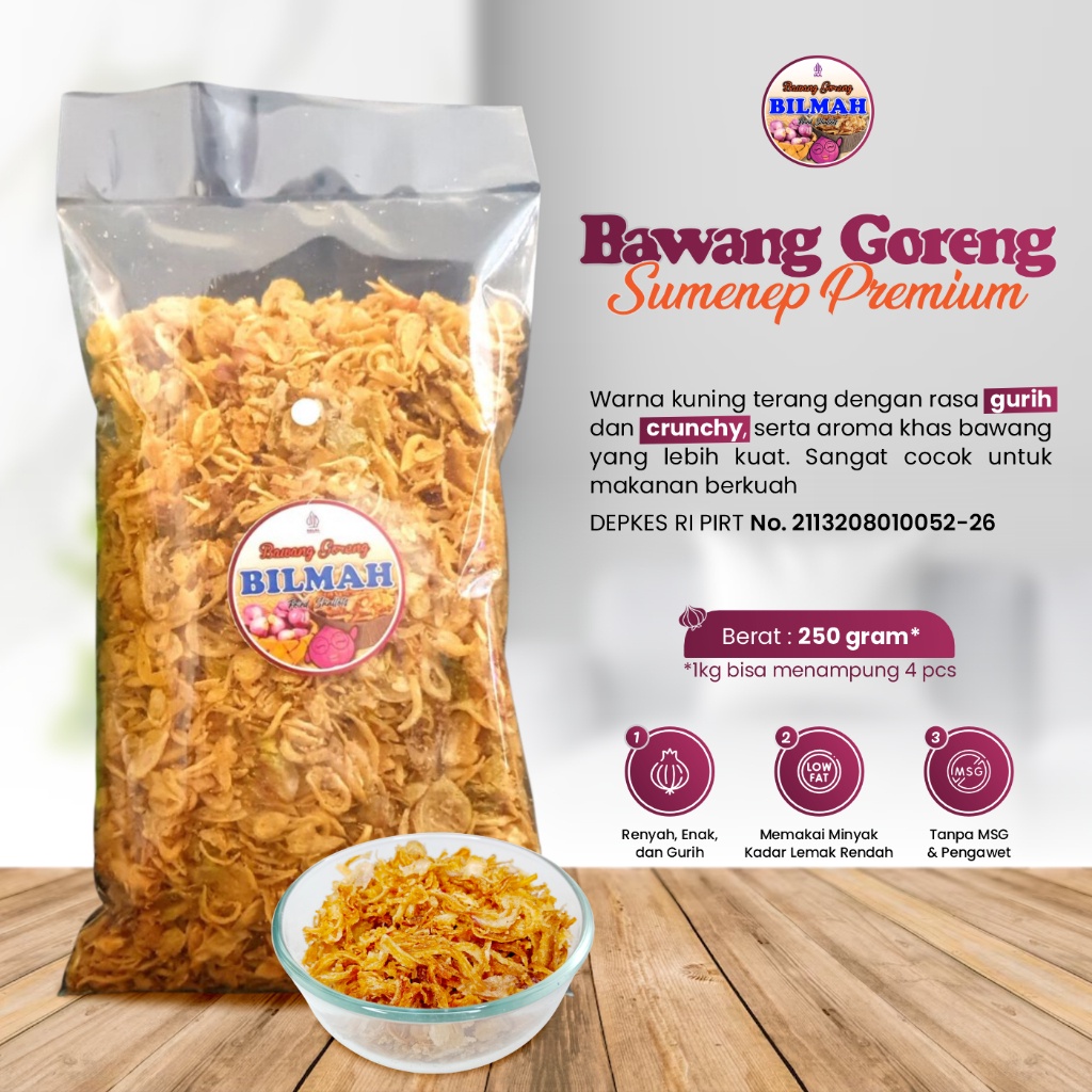 

Bilmah Bawang Goreng Asli Sumenep Premium Kemasan Plastik 250 Gram